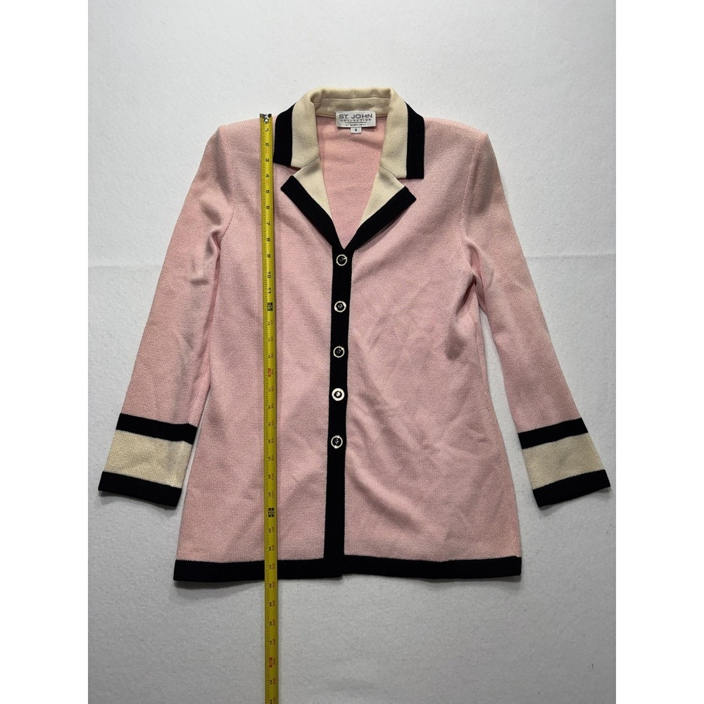 St. John Sweater Womens 6 Pink Collared Button Front Long Knit Cardigan - Picture 5 of 13